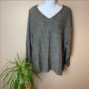 Oversized Eileen Fisher Gray Linen V-Neck Blouse